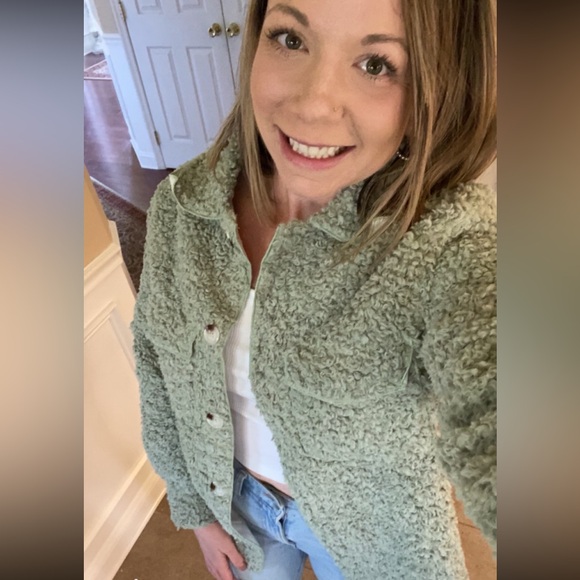 Moss green Sherpa shacket - Picture 6 of 6